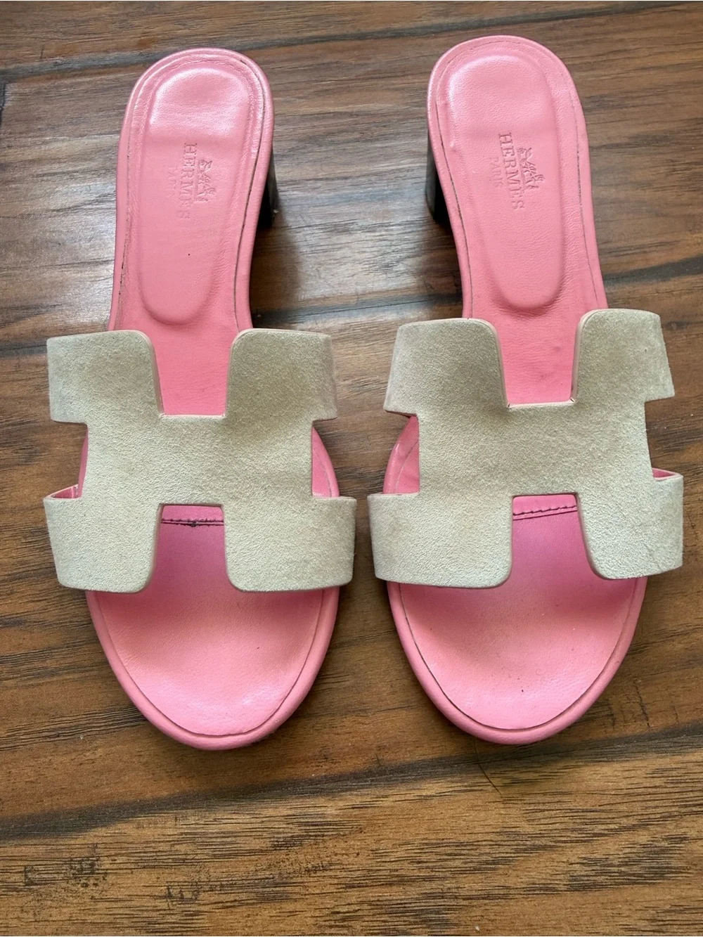 Pink & Beige Suede Oasis Sandals